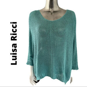 Luisa Ricci Open Knit Sweater Round  Neck Turquoise Plus Size 1X